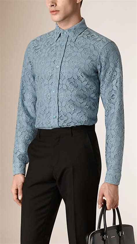 burberry mens blue lace shirt